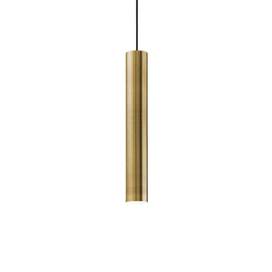 Pendant lamp with cylinder lampshade in brushed brass