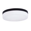 Round ceiling lamp with black housing and milky glass cover