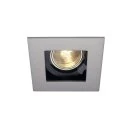 Square recessed spotlight with silver frame