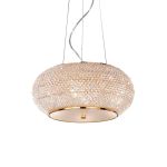 Ideal Lux crystal pendant lamp Pasha gold 6-flame