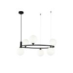 Black glass sphere ring pendant light with 6 glass balls